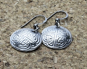Round celtic silver dangle earrings  celtic jewelry | 1.4"