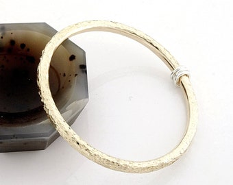 Chunky hammered 5mm nu gold brass bangle plus silver rings  | 2.46"