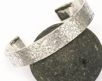 Wide hammered silver cuff  7.5"