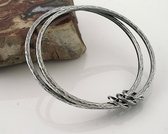 Handcrafted Hammered Blackened Silver Bangles with 925 Silver Rings