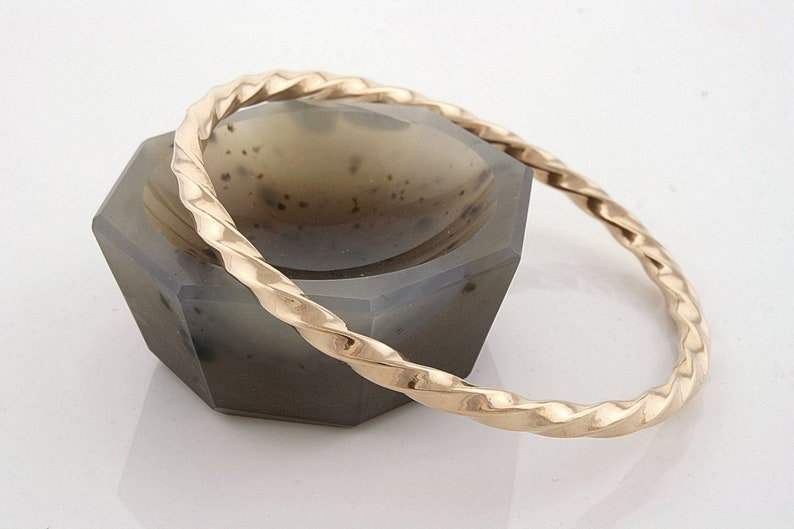 Chunky twisted sleek brass bangle bracelet 2.91 image 1