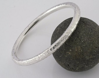 Unique Round Silver Bangle - Elegant Women's Jewelry - Handmade 6mm Silver Bangle - Perfect for Evening Wear - 7.15cm