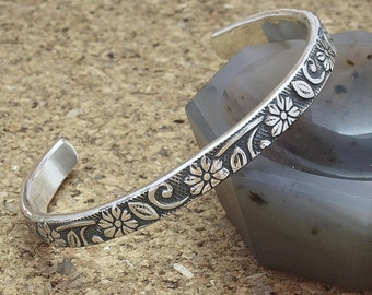 Chunky embossed silver cuff  6.7"