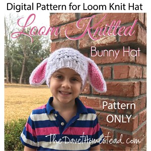 Bunny Rabbit with Long Ears Loom Knitted Hat Digital Pattern and video tutorial image 2