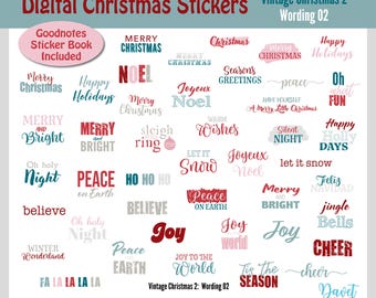 Digital Vintage Christmas Stickers Goodnotes Stickers Digital Planner Stickers PNG Set VC02 - Wording 02
