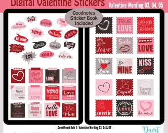 Digitale Valentinstag Love Aufkleber Goodnotes Stickers Digitale Planer Aufkleber PNG Set Sweetheart Bold 01 - Valentine Wording 03, 04, 05