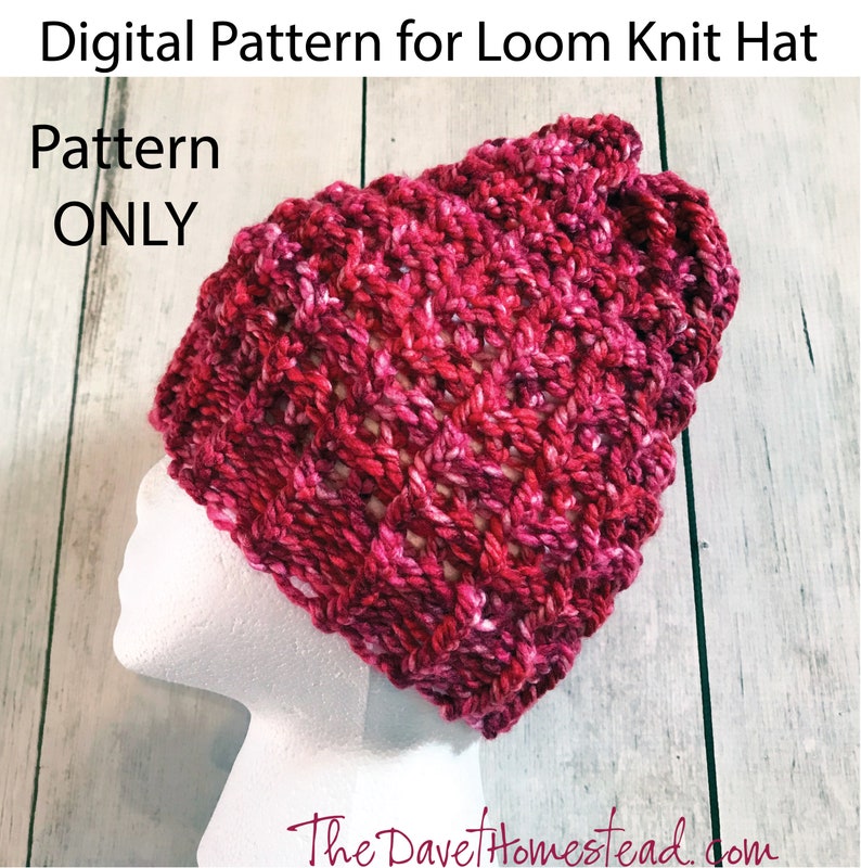 Hurdle Stitch Loom Knitted Hat Digital Pattern and video tutorial image 1