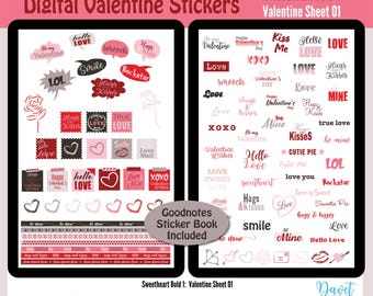 Digitale Valentinstag Love Aufkleber Goodnotes Stickers Digitale Planner Aufkleber PNG Set Sweetheart Bold 01 - Valentine Sheet 01