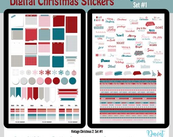 Digital Vintage Christmas Stickers Goodnotes Stickers Digital Planner Stickers PNG Set VC02 - Set 1