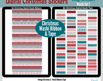 Digital Washi Ribbon & Washi Tape Vintage Christmas Stickers Goodnotes Stickers Digital Planner Stickers PNG Set VC02 - Washi Set 1