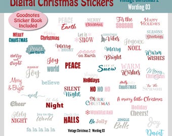 Digital Vintage Christmas Stickers Goodnotes Stickers Digital Planner Stickers PNG Set VC02 - Wording 03