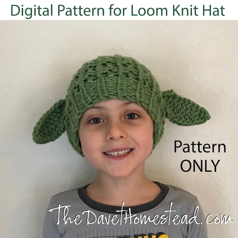 Green Outer Space Charater Inspired Loom Knitted Hat Digital Pattern and video tutorial image 1