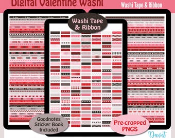 304 Digitale Valentine Love Washi Tape und Ribbon Aufkleber Goodnotes Stickers Planner Stickers PNG Sweetheart Bold 01 Valentine Washi Set 01