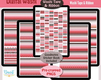 388 Digitale Washi Tape und Ribbon Aufkleber Herzen und mehr Goodnotes Aufkleber PNG Sweetheart Bold 01 Generisches Washi Set 01