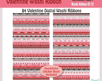 84 digitale Valentine Washi Tape Ribbon Aufkleber Liebe Sprüche Goodnotes Stickers Digitale Planner Stickers PNG Sweetheart Bold 01 Washi 07-12