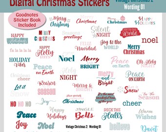 Digital Vintage Christmas Stickers Goodnotes Stickers Digital Planner Stickers PNG Set VC02 - Wording 01