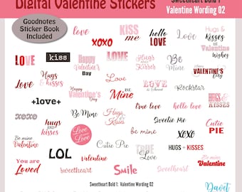 Digitale Valentinstag Love Aufkleber Goodnotes Stickers Digitale Planer Aufkleber PNG Set Sweetheart Bold 01 - Valentine Wording 02