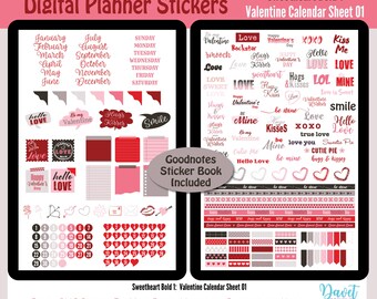 Digitale Valentinstag Love Aufkleber Goodnotes Stickers Digitale Planer Aufkleber PNG Set Sweetheart Bold 01 - Valentine Kalendarblatt 01