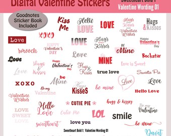 Digitale Valentinstag Love Aufkleber Goodnotes Stickers Digitale Planer Aufkleber PNG Set Sweetheart Bold 01 - Valentine Wording 01