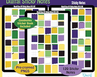 120 Digitale Mardi Gras farbige Sticky Note Stickers Goodnotes Stickers Digitale Planner Aufkleber PNG Mardi Gras 01