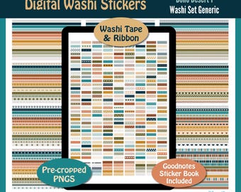 504 Digitale Christian Boho Wüste Washi Tape und Band / Goodnotes Datei / Digitale Planner Journal Aufkleber / PNG -Boho Desert 1 Washi Set 1