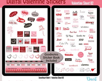 Digitale Valentinstag Love Aufkleber Goodnotes Stickers Digitale Planner Aufkleber PNG Set Sweetheart Bold 01 - Valentine Sheet 02