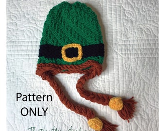 Girl Leprechaun Hat Loom Knitted Hat with Braids Digital Pattern and video tutorial
