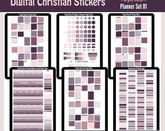 Digitale christliche lila Rose Goodnotes Aufkleber Digitale Planer Aufkleber PNG Set lila Rose 01 - Planer 01