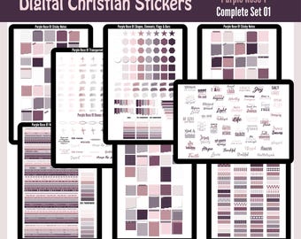 Digitale christliche Purple Rose Goodnotes Stickers Digitale Planner Stickers PNG Set Purple Rose 01 - Komplettset 01