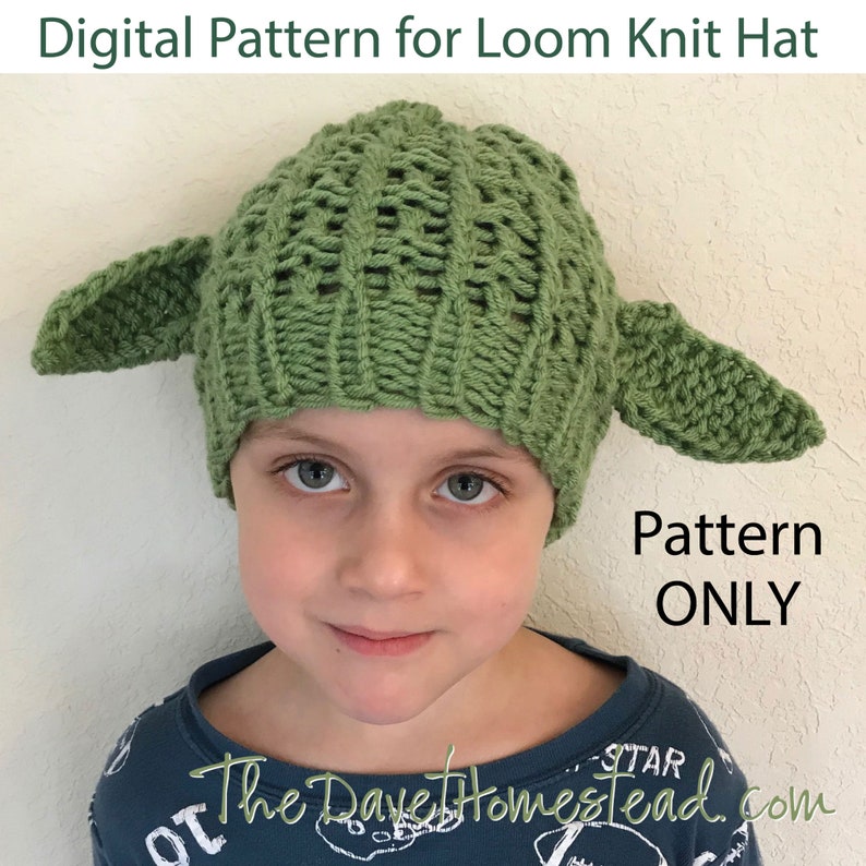 Green Outer Space Charater Inspired Loom Knitted Hat Digital Pattern and video tutorial image 2