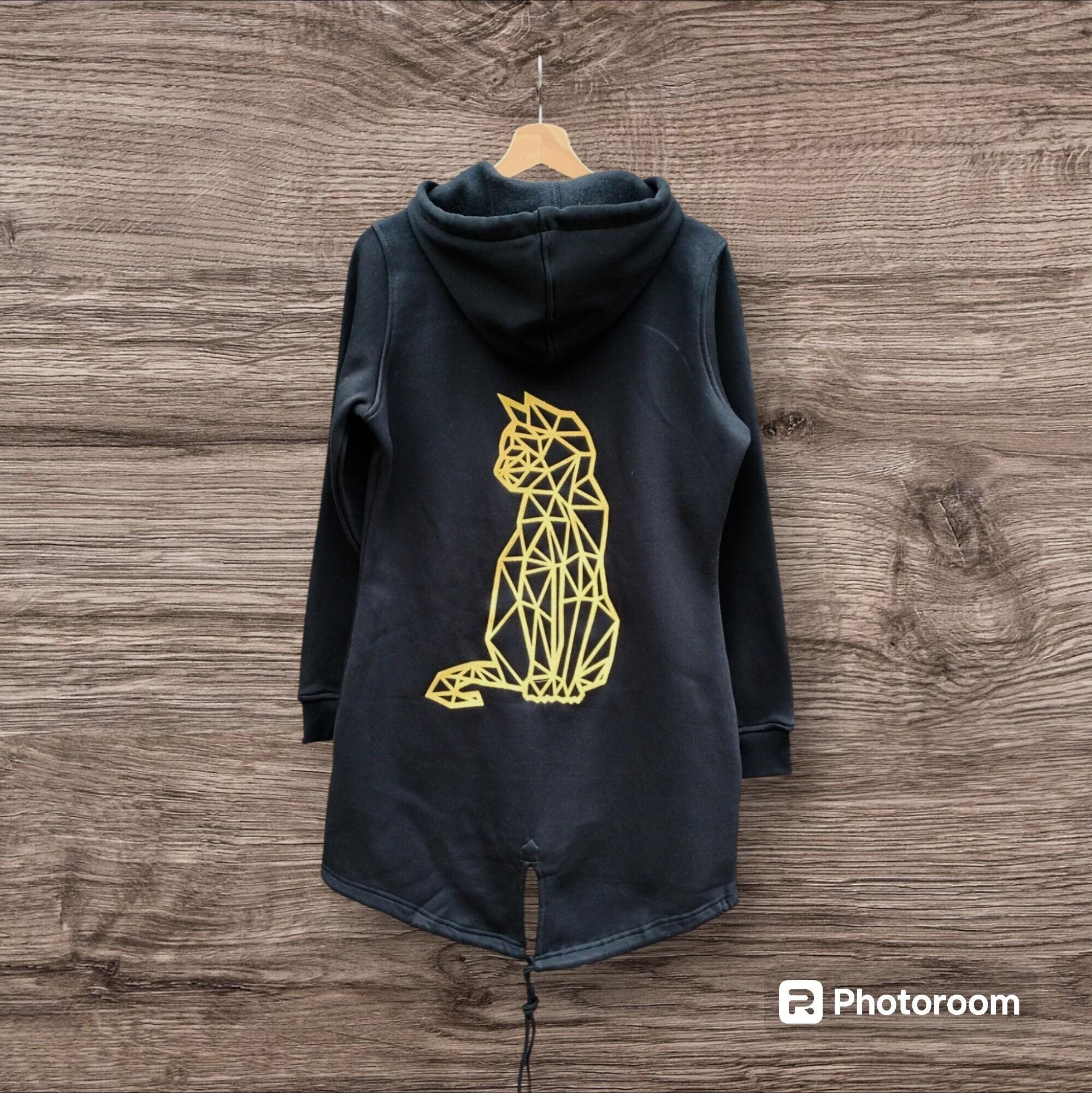 【CPGN STUDIO】YOWL CAT Embroidery Hood Cat Design Long Hoodie Cat Hoodie Zip up Woman Parka Warm
