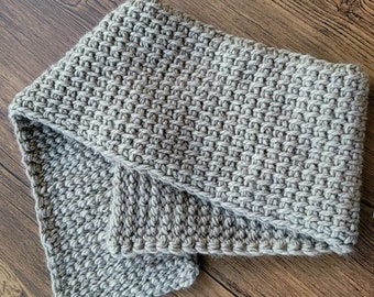 Beige Tunisian crochet short scarf, unisex