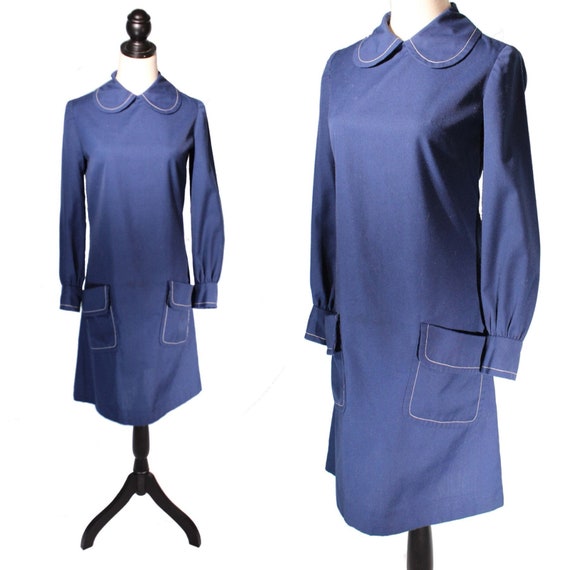 Vintage 1960s Mod Navy Blue Nautical Peter Pan Col