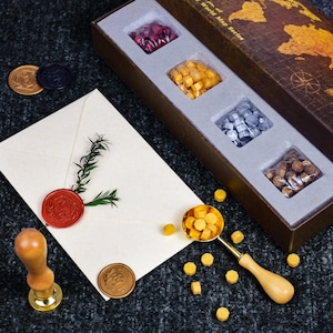 Jeu de tampons de cire personnalisé, Kit de tampons de cire personnalisé, Kit de sceaux de cire de mariage, Tampon de cire initial, Tampon de cire lettre pour cadeaux uniques
