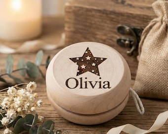 Jojo aus Naturholz für Kinder | Personalisiertes Geschenk zum Geburtstag, zur Taufe, Hochzeit, Babyparty oder zu Weihnachten