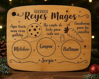 Personalisierte Dreikönigs-Platte – Kekse und Milch | Weihnachtsgeschenk | 3 Größen | Personalisierbar mit Namen
