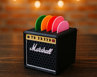 Mini-Amp-Gitarrenplektrumhalter – Marshal Fender Gibson Orange. Einzigartiger Plektrum-Organizer für Gitarristen