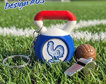 Kettlebell-Schlüsselanhänger „Fußball Frankreich“ – Sportliche Farben in Blau, Weiß und Rot