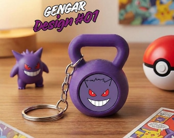 Gengar-Kettlebell-Schlüsselanhänger | Originelles Geschenk für Fitness- und CrossFit-Fans | Accessoire für den Sportrucksack | 3D-Pokémon-Kettlebell