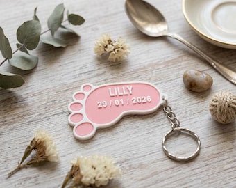 Personalized 3D Printed Baby Footprint Keychain | Christening and Newborn Gift | Name and Date | Quantity Discount