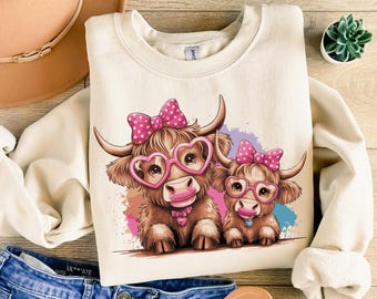Highland Cow Mother's Day PNG, Highland cow with bow png,Happy Mothers Day PNG,Mother's Day Sublimation Design,mama Mini Png,Mother Daughter