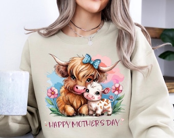 Highland Cow Mother's Day PNG, Happy Mothers Day PNG, Mother's Day Sublimation Design, Floral Mom Clipart, Mama Mini Png,Mother Daughter Png