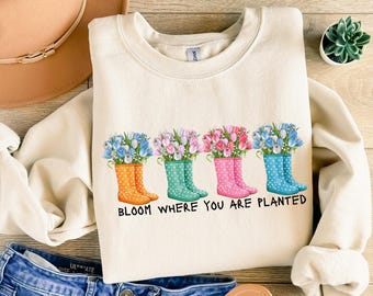 Bloom Where You are Planted Png,Garden boots png, Hello spring png, Garden clipart, Spring Flowers graphics, Inspirational png, Retro Flower