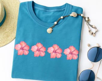 Hibiscus Flowers Png, Hello Summer Png, Beach Png, Sublimation Design, Summer T-Shirt Design, Vsco Girl png,Aesthetic png, Summer Vibes Png