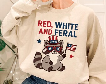 Red White and Feral Png,Funny Feral Raccoon Png,4th Of July PNG,Funny USA Shirt Design, 4th Of July Digital Download, Hotdog Raccoon Png