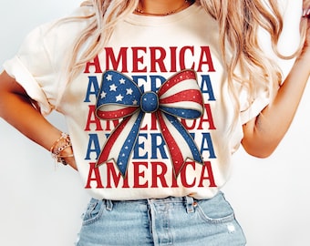 Amerika met strik png, Coquette American Girl png, retro 4 juli png, patriottisch sublimatieontwerp, VS png, Fourth of July, instant download