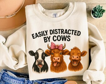 Easily Distracted by Cows Png, Funny Face Cow Png, Highland Cow Png,Cute Cows Png,Funny Cow Clipart, Funny Heifer Lovers,Comic Cow,farm love