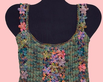Monet's Garden Camisole Pattern, Knitted with Crocheted Flower Panels via Download
