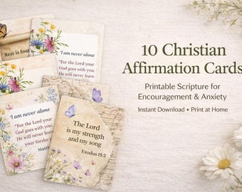 Tarjetas de Escrituras Cristianas - Juego de 10 Tarjetas de Afirmaciones Imprimibles - Versículos Bíblicos para Animar - Basados en la Fe - Descarga Instantánea