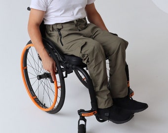 Pantalon cargo adapté aux fauteuils roulants, taille haute, accès facile